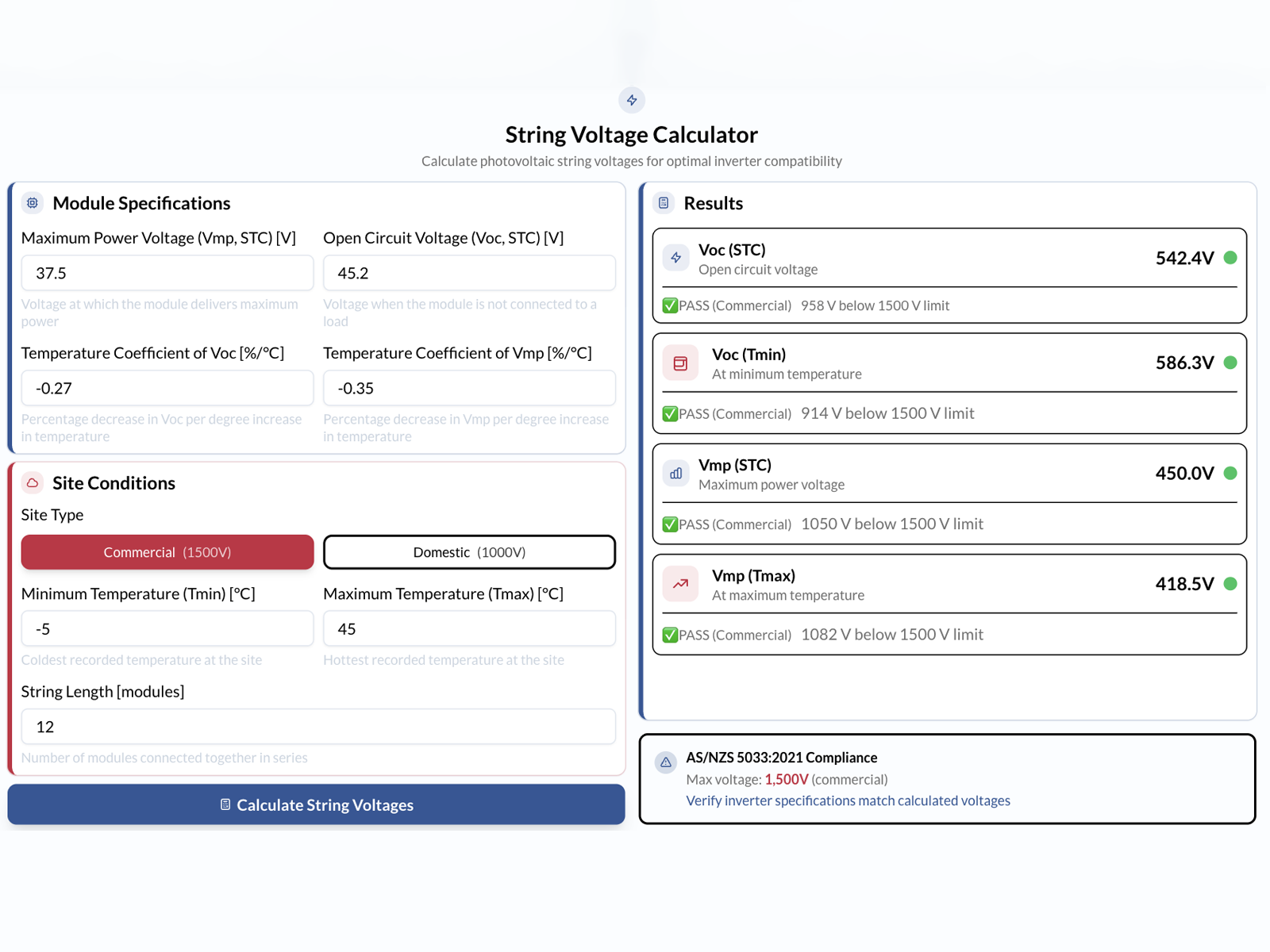 String Voltage Calculator Interface